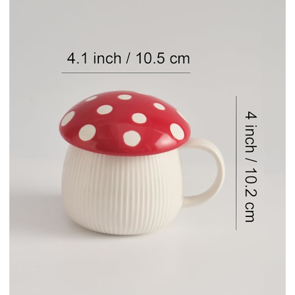 Sød Svampe Krus - 325 ml, Kawaii Keramisk Kaffekrus med Låg, Sjov Svampe Kop til Te, Mælk, Latte, Sjov Fødselsdagsgave til Kvinder Red Mushroom