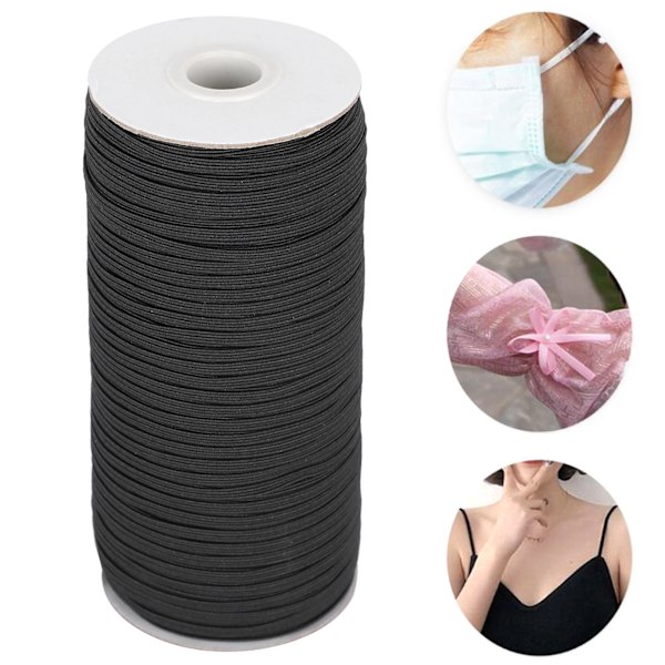 Elastiskt band DIY rem rep Hög elasticitet Klädsömnad Broderi Tillbehör 180M Svart