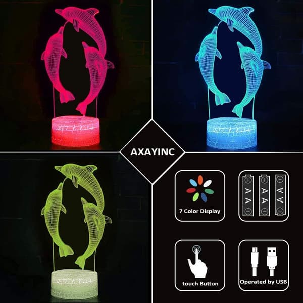 3D Natlampe LED Illusion Skrivebordslampe 7 Farveskift