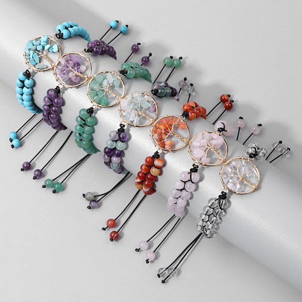 Halvädelstenar Kristall Runda Pärlor Justerbara Flätade Makrame-Kvastar Armband - Handgjorda Boho Wrap Armband för Kvinnor Män Multicolour