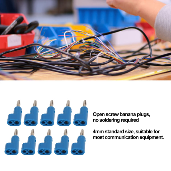 10 st/set 4mm Lödfria Bananpluggar Stapelbara Öppna Skruvar 30V AC‑60V DC Max 27A för Elektronik Industriutrustning Blue