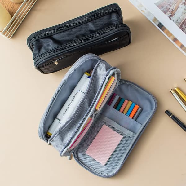 Stor Kapasitet Canvas Penal 3 Rom Bag Multifunksjonell Gray