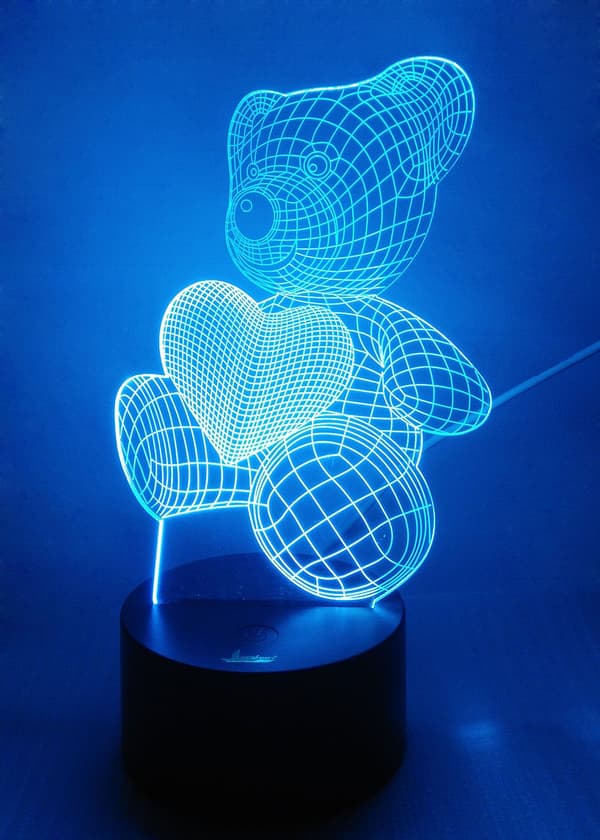 Teddy Bear 3D Natlys LED Illusion Lampe Sengelampe Bordlampe