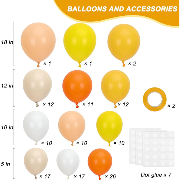 129 kpl keltaisen sarjan ilmapalloja eri kokoja 18 12 10 5 tuuman pakkaus oransseja keltaisia ilmapalloja Garland Arch Extra Large ilmapalloja syntymäpäivälahjaksi Orange Yellow