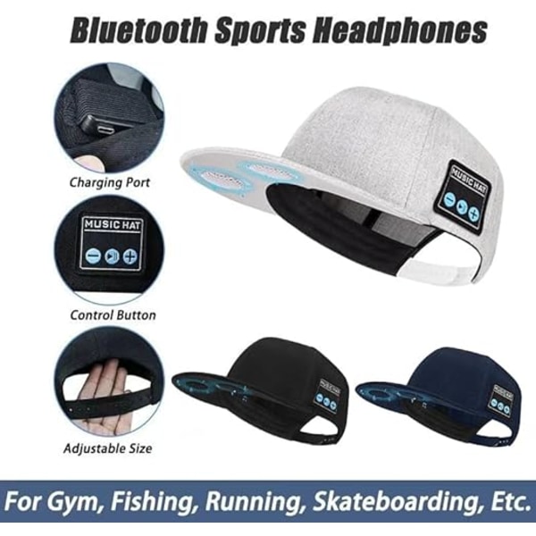 Bluetooth-lue, Bluetooth-lue, Bluetooth-lue for menn, Stilig smart lue, Baseballcaps for menn Grey