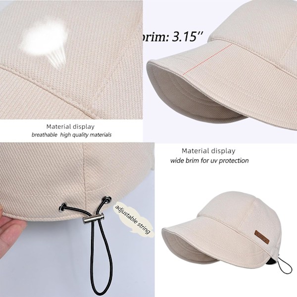 Dam bomull vår basebollkeps - Bomullsgolf solhatt för vår sommar utomhus (Floppy Brim hopfällbar och packbar) Beige