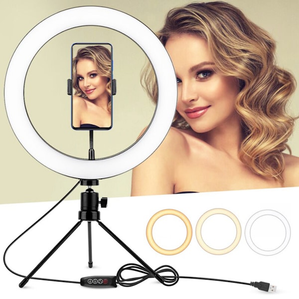 Ring Light 10 tum LED Selfie Stick Ringlampa