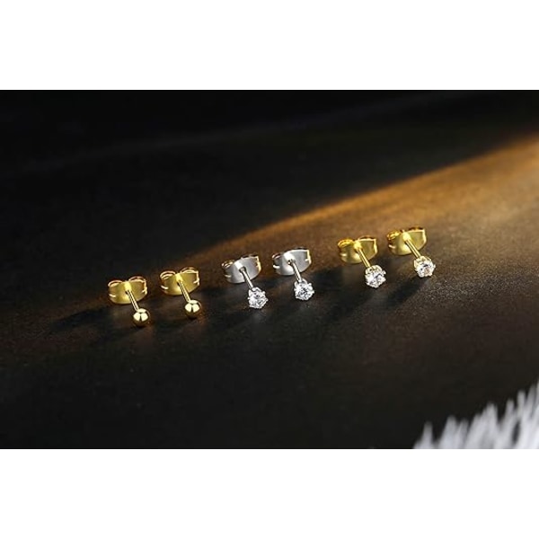 10 Par Små Dame Rustfrit Stål Runde Klare Cubic Zirconia Ørestikker (2mm 3mm 4mm CZ, Kirurgisk Stål)
