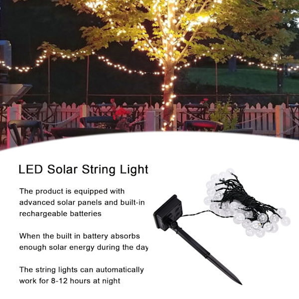 21ft 30LED Solar String Light Varm Vanntett Lampe String Light for Utendørs Hage Plen Dekor Warm Light