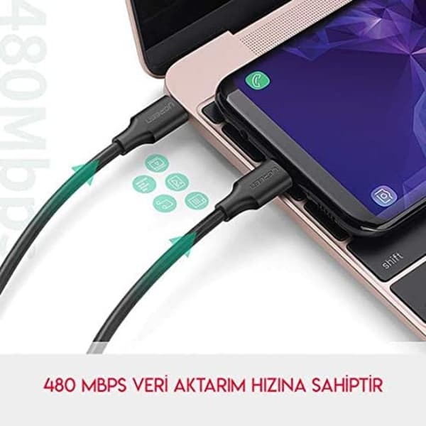 USB C - USB C 3A -pikalataus- ja datakaapeli, musta, 1 metri