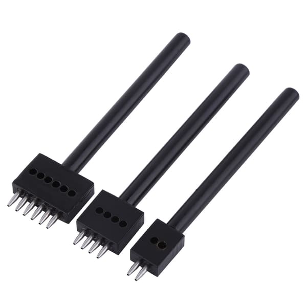 3 stk. Læderhåndværk Pricking Stitching Chisel Hulstans Leath Tool (2+4+6 huller, pitch 5mm)