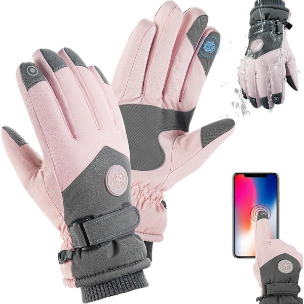 Vinterhandskar för kvinnor, Vattentäta Skidhandskar för Kvinnor, Pekskärm Snowboard Skidhandskar, Varma Vinter Snowboardhandskar för Cykling Löpning Utomhus Sport Pink