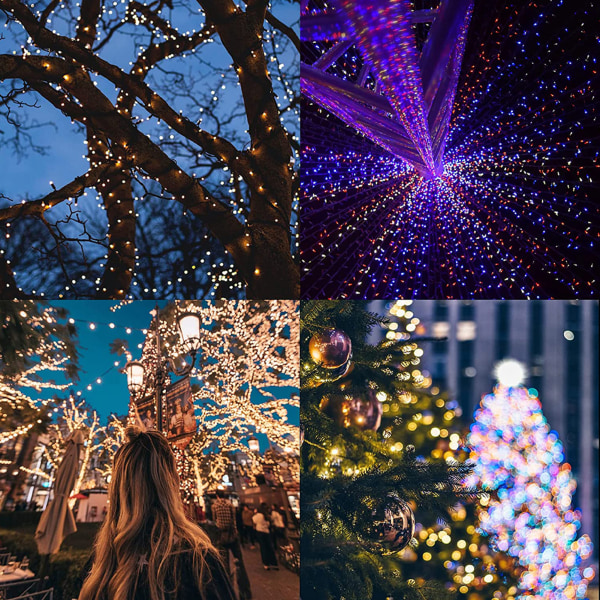 Streng af små lys - Vandtætte solcellelyskæder til udendørs brug til juletræ, halloween, have, terrasse, bryllupsfest (12 meter med 100 lys) Colourful Light