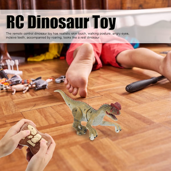 Fjärrkontroll Dinosaurie Modell 2.4G Realistisk Gående Rytande Pedagogisk RC Dinosaurie Leksak för Barn Dilophosaurus