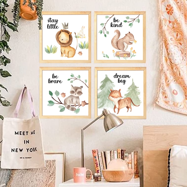 Babyrum Dekoration Cartoon Djur Bilder - 4 Pack Tema Barnkammare Väggkonst Dekaler för Pojkar Flickor Barn Barnrum