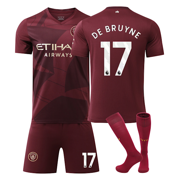 Fotbollströjor Manchester City NO.17 De Bruyne Fotboll för Pojkar med Fotbollströjor Shorts Strumpor, Fotbollströja Present till Pojkar 24