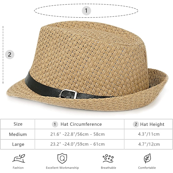 Sommarhatt i halm med kort brätte, Panama solhatt Trilby Bea Khaki