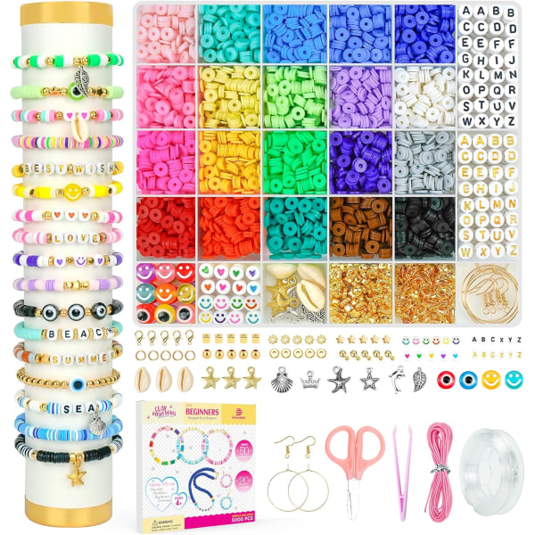 5000 stk Clay Beads Armbånd Making Kit for nybegynnere, Heishi Flat Preppy Polymer Clay Beads with Charms Kit for smykkefremstilling, DIY kunst og håndverk B
