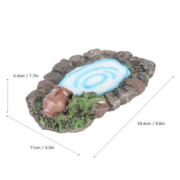 Fe-trädgårdssten damm 6,5 tum lång handmålad naturtrogen hållbar harts miniatyr damm för hus utomhusdekoration