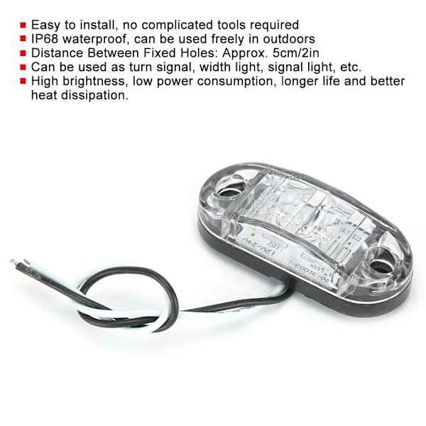 10 stk 2LED Sidelys Blinklys 10-30V Vanntett for Baklys Lastebil Hvit