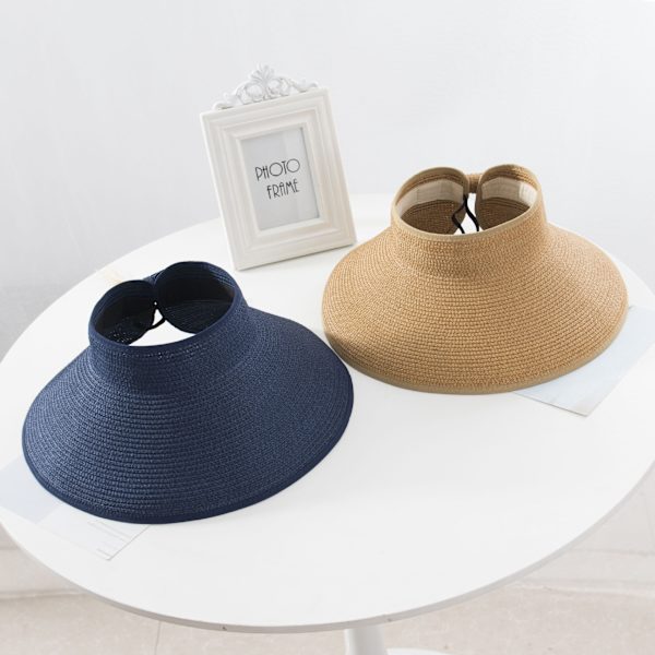 Dam solhatt med bred brätte i halm med UPF 50+ Blue