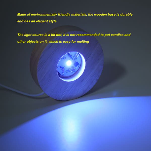 LED-lysbase USB-interface egetræmateriale rund 2cm/0,8in tykkelse glødende dekorativ displaylampe til hjemmet 5V Colorful Base