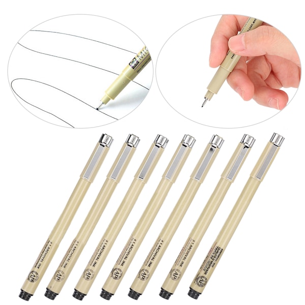Fineliner Pen Set Vattentät Bleksäker Svart Linje Ritning Konst Serieteckning Skiss Penna 7 st