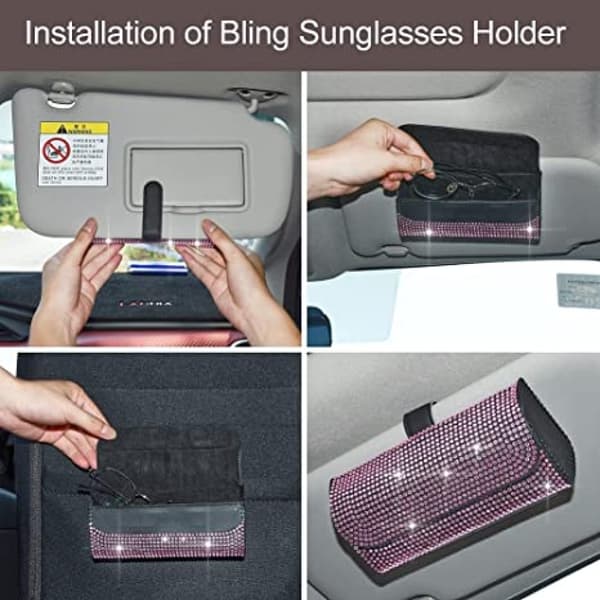 Bling solglasögonhållare för bilsolskydd, bilsolskydd solglasögon