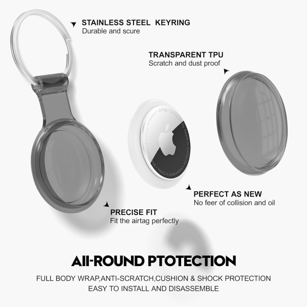 Airtag-pidike, yhteensopiva Apple AirTagien kanssa, vedenpitävä ja pölytiivis ja törmäyssuojattu Airtag-kuori, jossa on monivärinen läpinäkyvä pehmeä TPU-materiaali 2 Black/Pink
