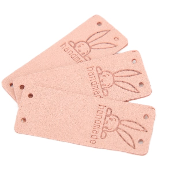 100 stk håndlagde etiketter i mikrofiber, slitesterke, med klar trykk, glatte, praktiske, pregede merker Pink