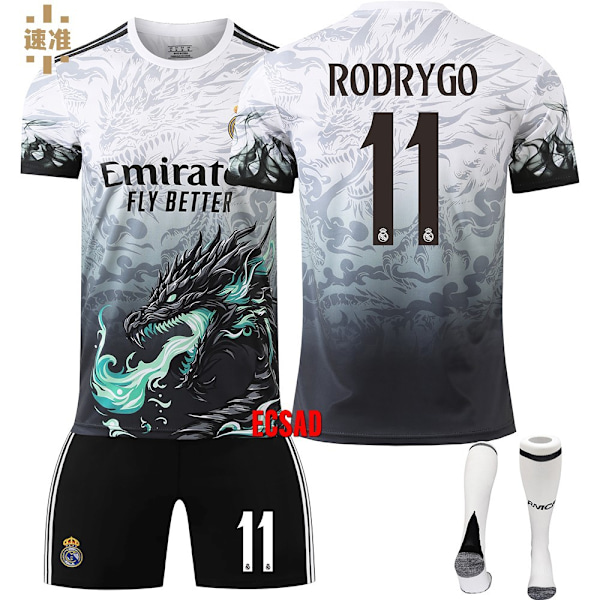 24/25 Fotballdrakt for barn Treningsdress Fotballdrakt for gutter, Real Madrid NO.11 Rodrigo Fotballag Jersey Treningsdress Skjorter Shorts 28