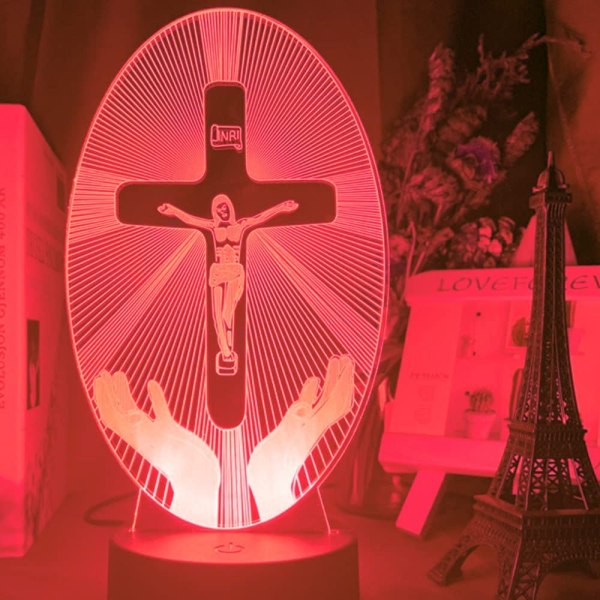 3D Jesus Cross Nattljuslampa Illusion 7 Färg som ändras till
