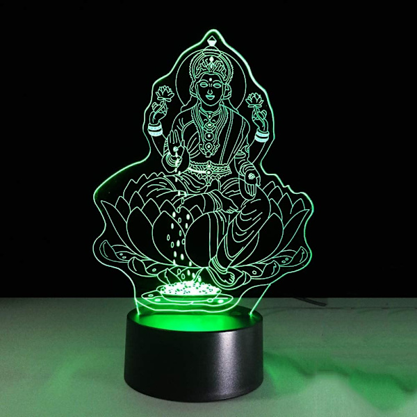Nattlampa 7 Färgväxlande 3D Visuell Lakshmi Modellering Nattlampa Led Indisk Gudinna av Rikedom Skrivbordslampa Sovrumsdekoration Sömnbelysning Presenter