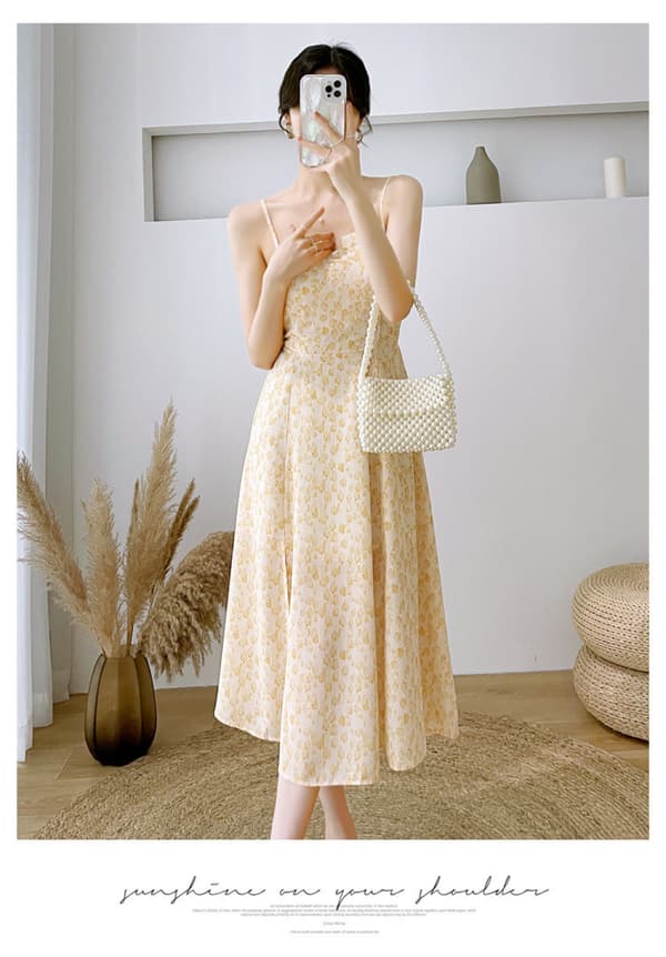 Ferie Chiffon Stroppe Kjole Dame Toppe (Gul M)
