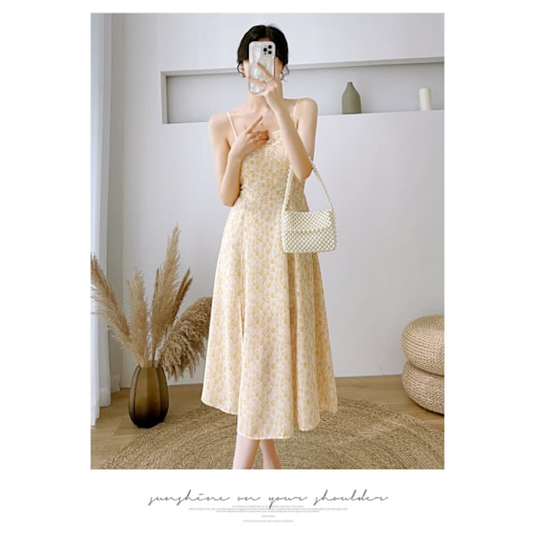 Ferie Chiffon Suspender Kjole Dame Toppe (Gul  L)