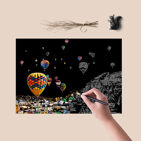 4 ark Scratch Paper DIY Hantverk A4 Vit Kartong Landskap Scratchboard Scratch Målning Papper Europeisk Stil