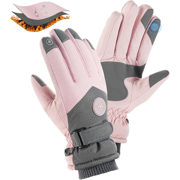 Vinterhandskar för kvinnor, Vattentäta Skidhandskar för Kvinnor, Pekskärm Snowboard Skidhandskar, Varma Vinter Snowboardhandskar för Cykling Löpning Utomhus Sport Pink