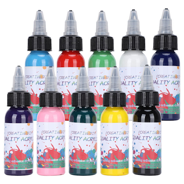 10 flasker akrylmalingsett fargerikt for kunststudentmaling pigment plastboks 30ml