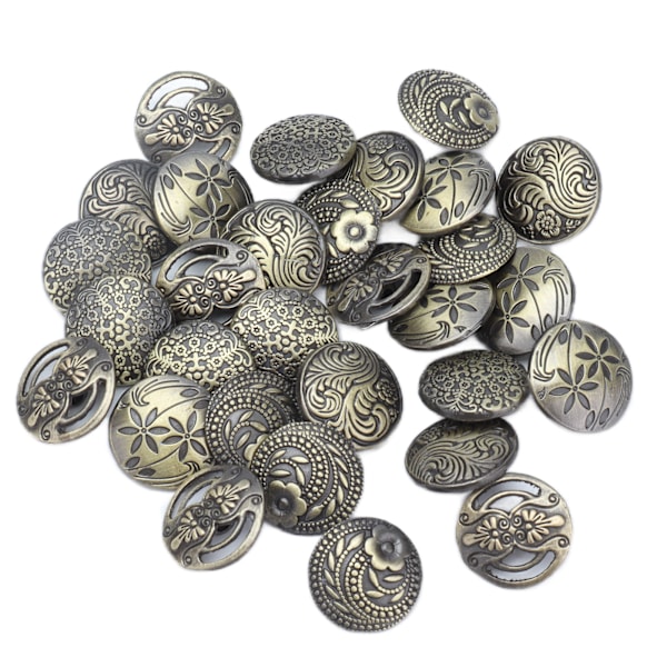 30 stk knapper Retro Klassisk Relief Utskåret Mønster Sirkulære Klær Tilbehør for Sying Kortlaging
