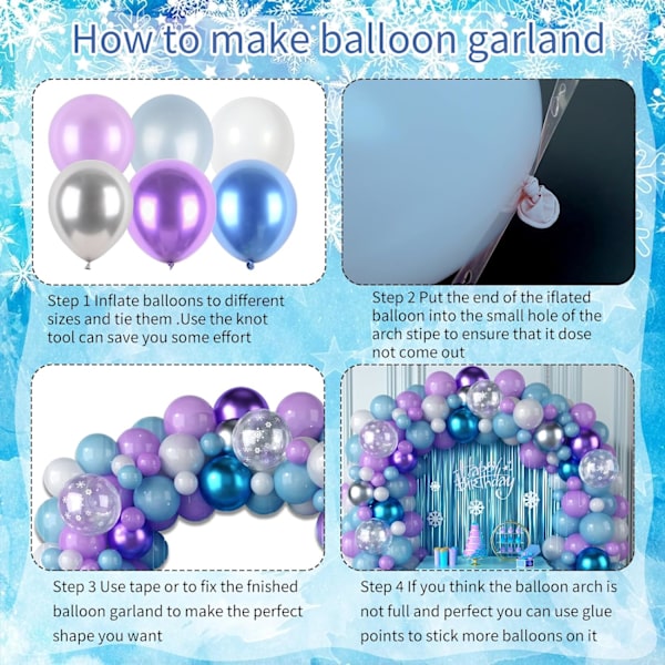 Fryst ballongbåge dekoration set, snöflinga pärlblå lila metallisk lila blå silver och vita ballonger för vinterland jul babyshower Purple Blue Silver Snowflake