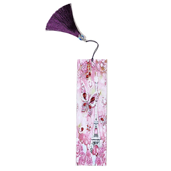 DIY formad diamantmålning bokmärke Eiffeltornsmönster Barnpresent med tofs