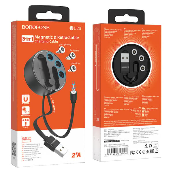 Borofone BU26 én-til-tre magnetisk ladekabel for Apple