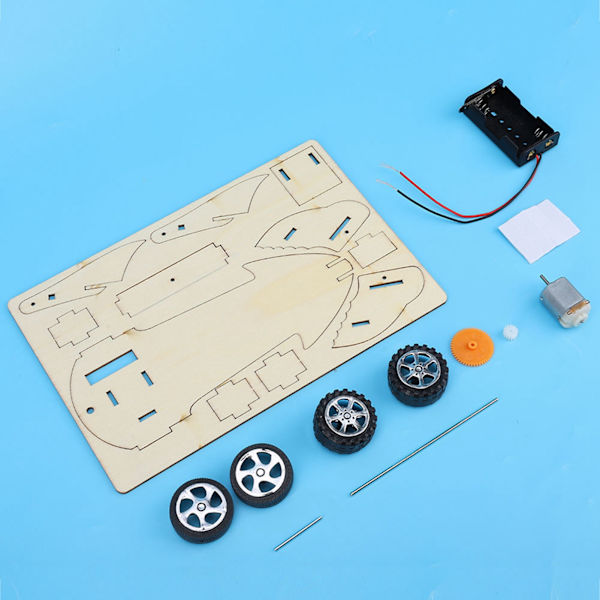 Kilpa-auton kokoamispaketti Manuaalinen DIY Puinen autosetti 1.5V Lasten opetus kokoamispaketti (WF Kilpa-auto B(Pieni auto pää) )