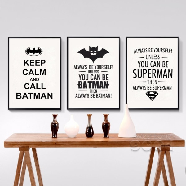 Sort og hvid Superman Wall Art Canvas Print Poster, Simple Fashion Sort og