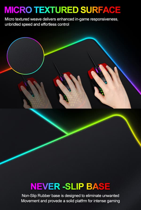 Lysende musematte RGB Oversized musematte Stor skrivebordspute LED spill sports