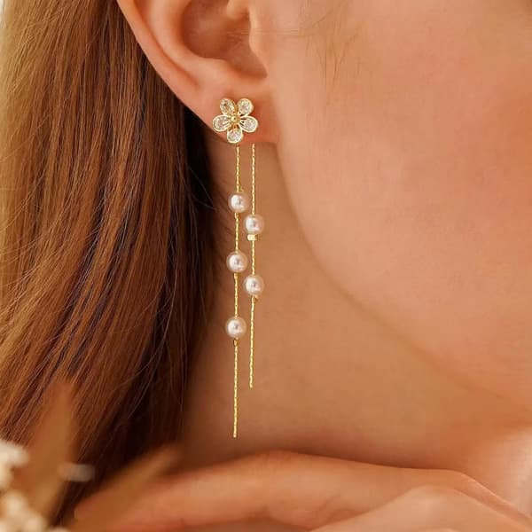 Fine blomsterdråbeøreringe til kvinder - Hypoallergene Cubic Zirconia & Perlevedhængsøreringe, Modesmykkegave til hende