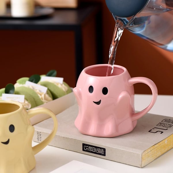 Ghost Krus Nyhet 3D Søt Keramisk Kaffekopp Ghostface Krus Halloween Nyttår Jul Bursdag White Elephant Gaver Kjæreste Kone Pink
