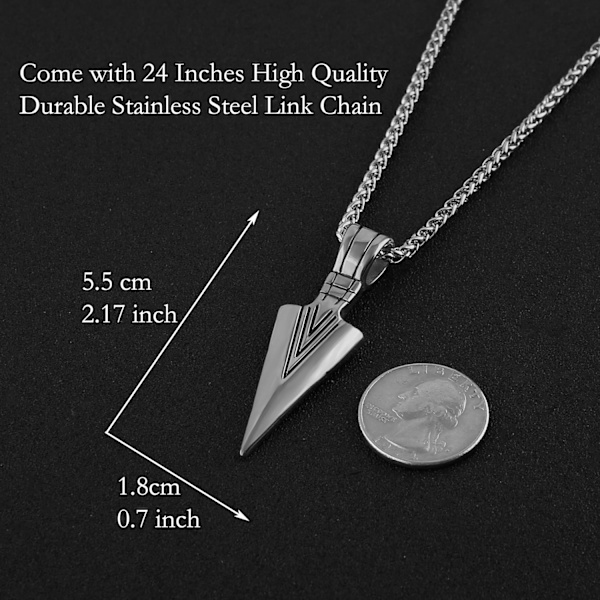 Herre Arrowhead Arrow rustfrit stål vedhæng halskæde med stål hvede kæde Silver