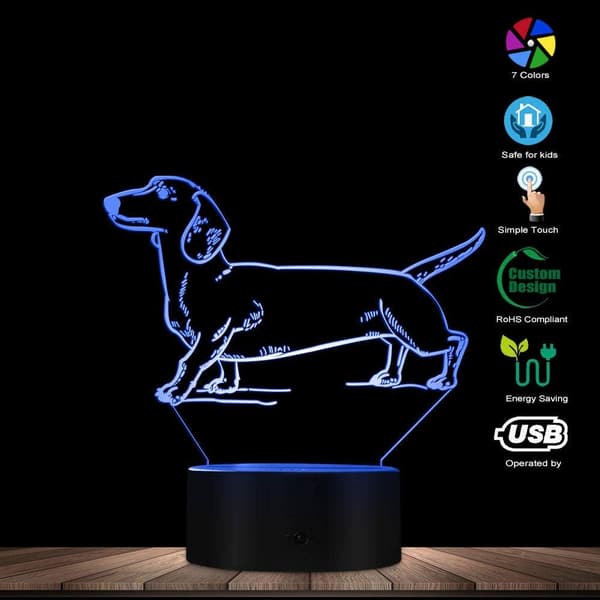 3D Illusion Natlampe Gravhund 3D Lys Pølsehund Race