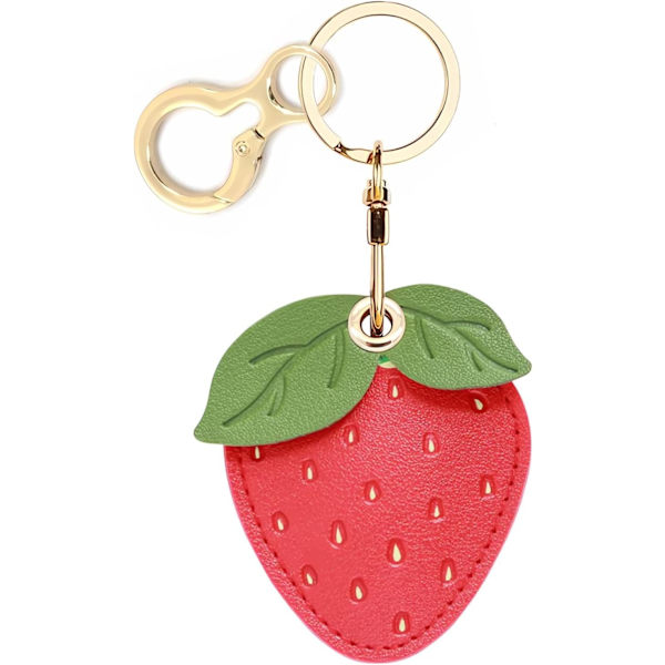 Læder nøgleringholder etui kompatibel med Apple AirTag, sød beskyttende Air Tag cover med nøglering, anti-scratch finder GPS tracker etui til Another Strawberry